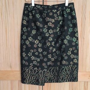 J Crew Metallic Embroidered Floral Faux Wrap Midi Skirt Size 6